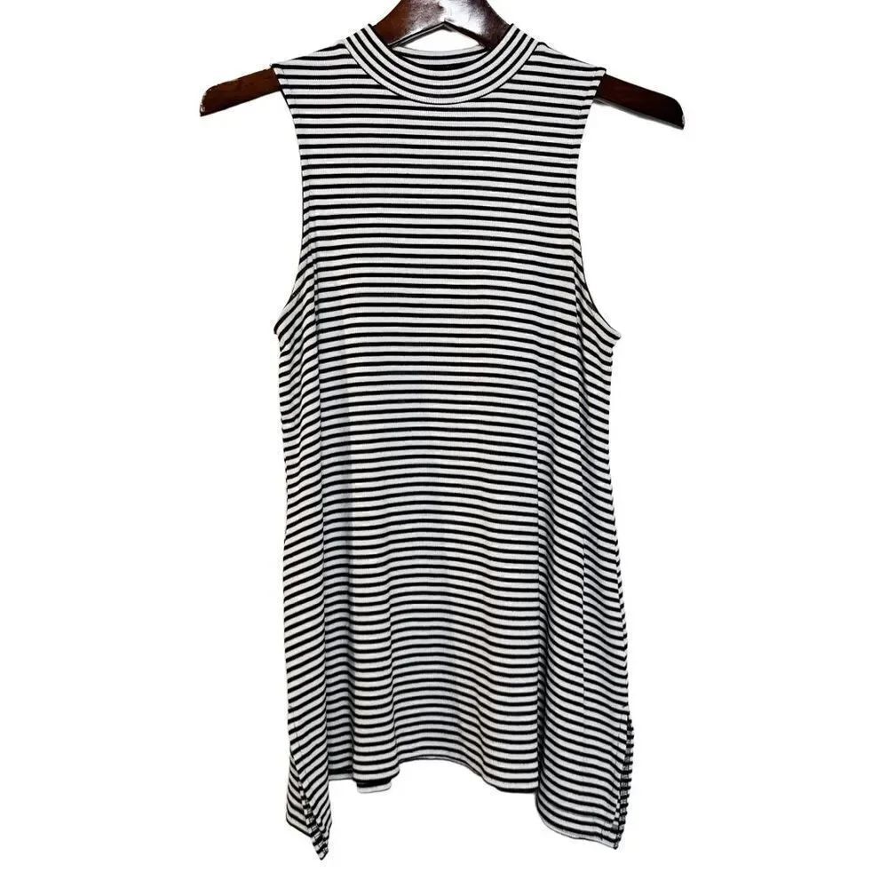 Mossimo Striped High Neck Ribbed Tank top Black and whit Size Small